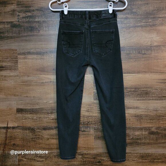 American Eagle Jeans 0 R Dream Jegging Curvy Hi Rise Crop Button Fly Black Wash - Picture 2 of 12